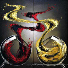 Arte da parede copos de vinho mão pintada pintura a óleo da lona para casa decoração (xd2-041)
